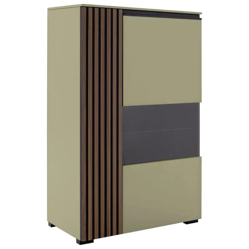 Highboard Nussbaumfarben, Schilfgr&uuml;n 87/136/45 cm