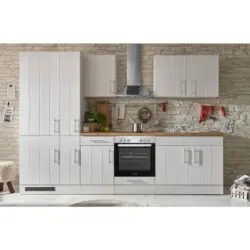 K&uuml;chenleerblock 300 cm in Wei&szlig;, L&auml;rchefarben