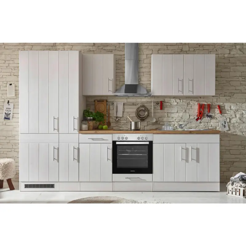 K&uuml;chenleerblock 300 cm in Wei&szlig;, L&auml;rchefarben