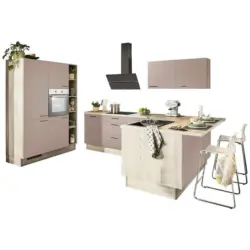 Eckk&uuml;che in Rosa, Tannenholzfarben