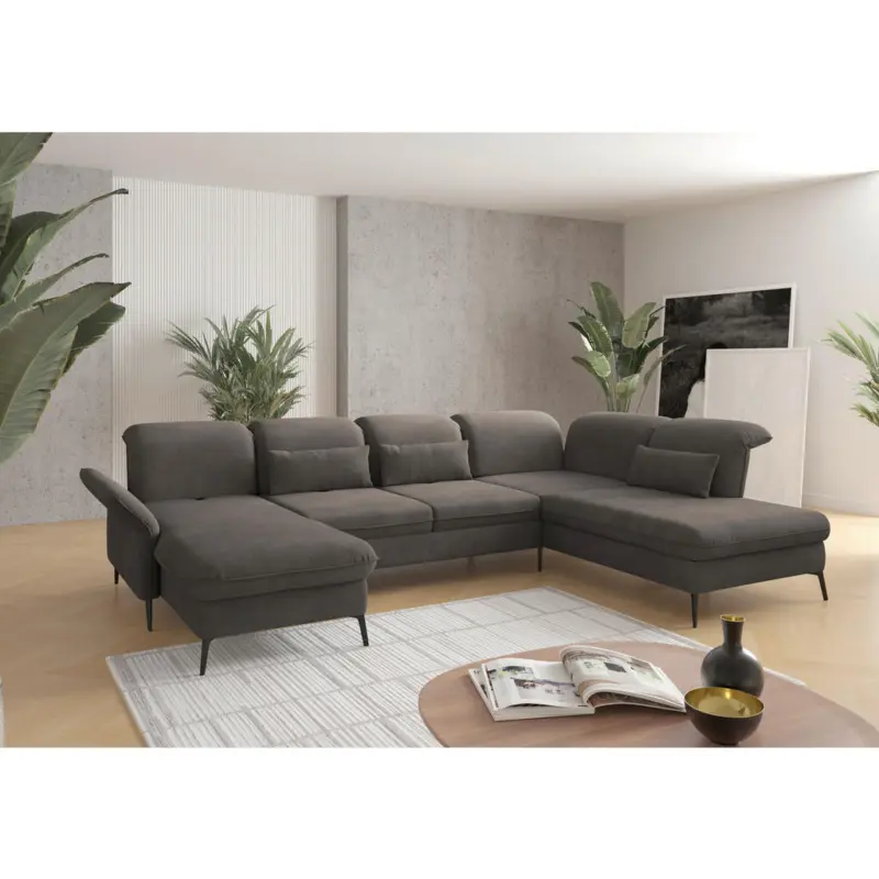 Wohnlandschaft in Flachgewebe Graphitfarben