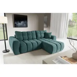 Ecksofa Ferano in Velours Blau 253/172 cm