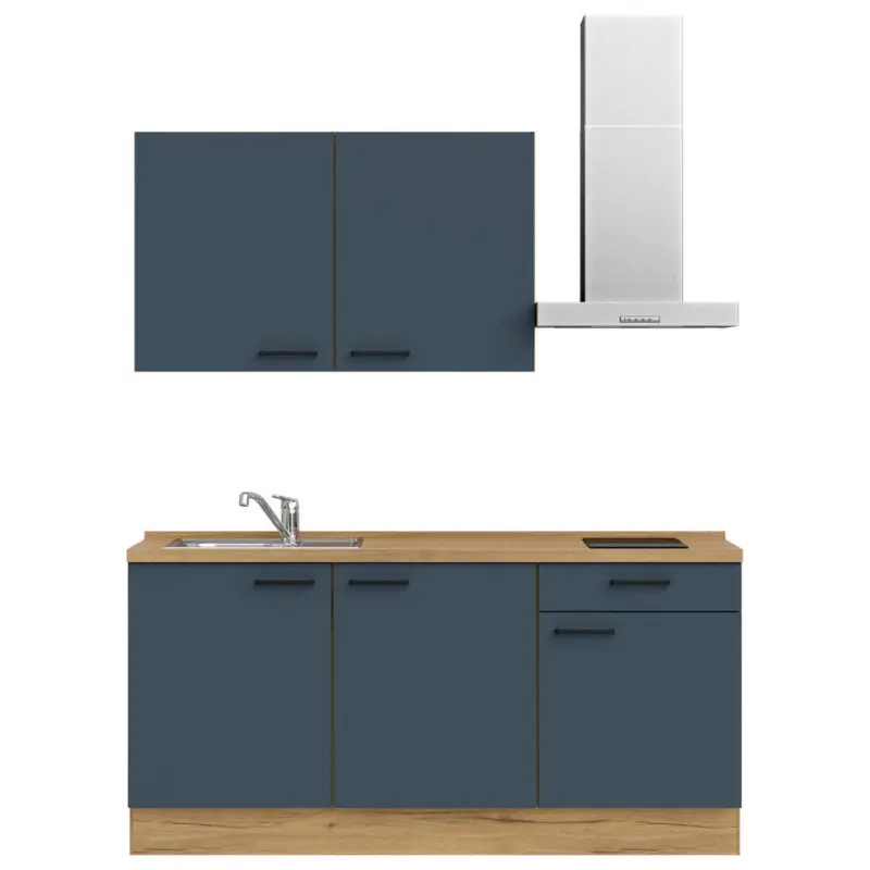 K&uuml;chenleerblock 180 cm in Blau, Eichefarben