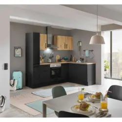 Eckk&uuml;che 240/165 cm in Schwarz, Eiche Artisan