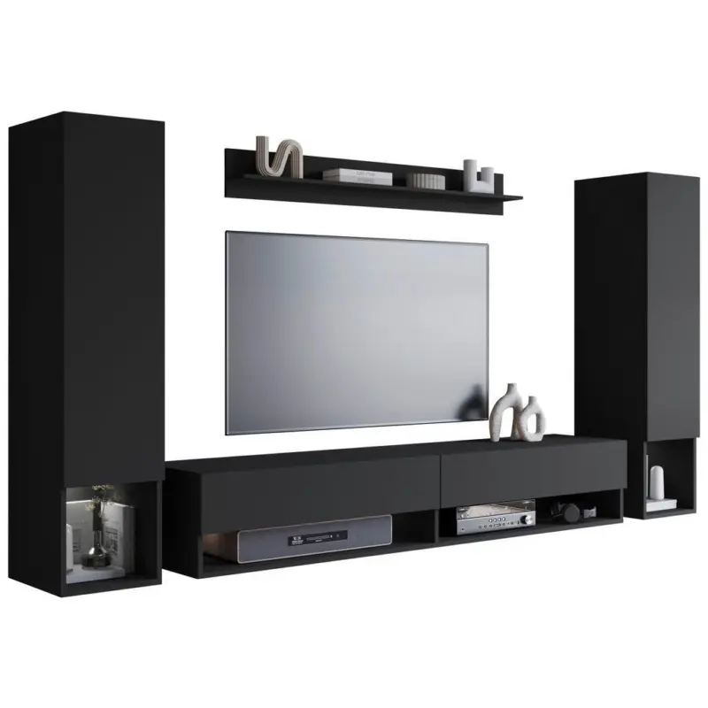 Wohnwand 4-teilig in Schwarz