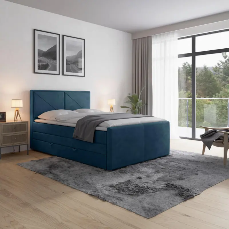 Boxspringbett 140/200 cm in Blau