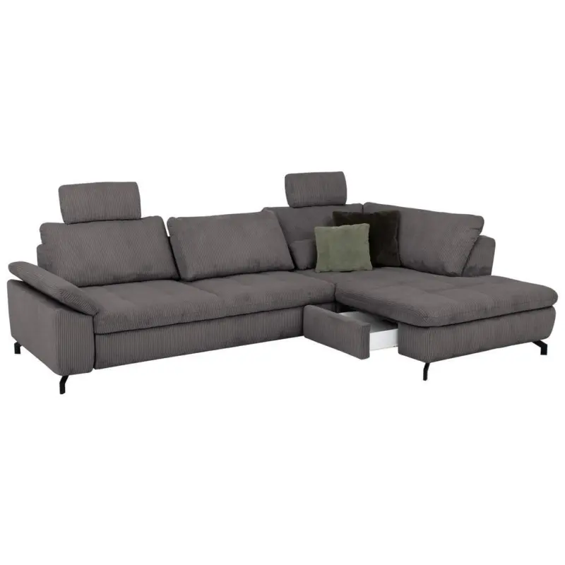 Ecksofa Sense in Cord, Velours Anthrazit 291/197 cm