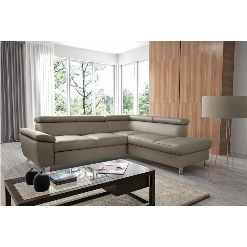 Ecksofa in Lederlook Echtleder Hellgrau 248/208 cm