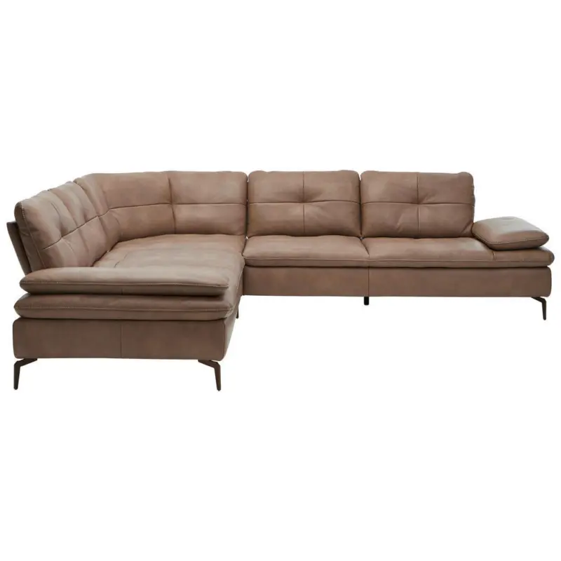 Ecksofa in Echtleder Sandfarben 298/298 cm