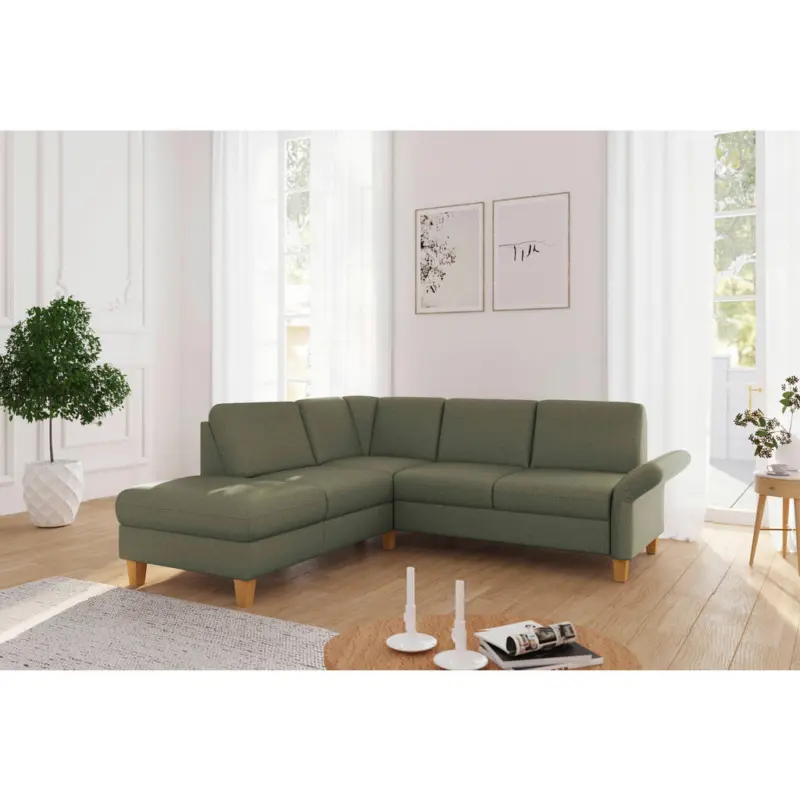 Ecksofa Rochelle E in Flachgewebe Olivgr&uuml;n 216/240 cm
