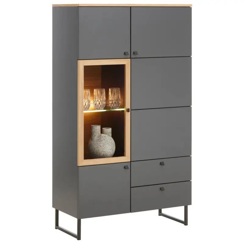 Vitrine in furniert, massiv Eiche Grau, Eichefarben