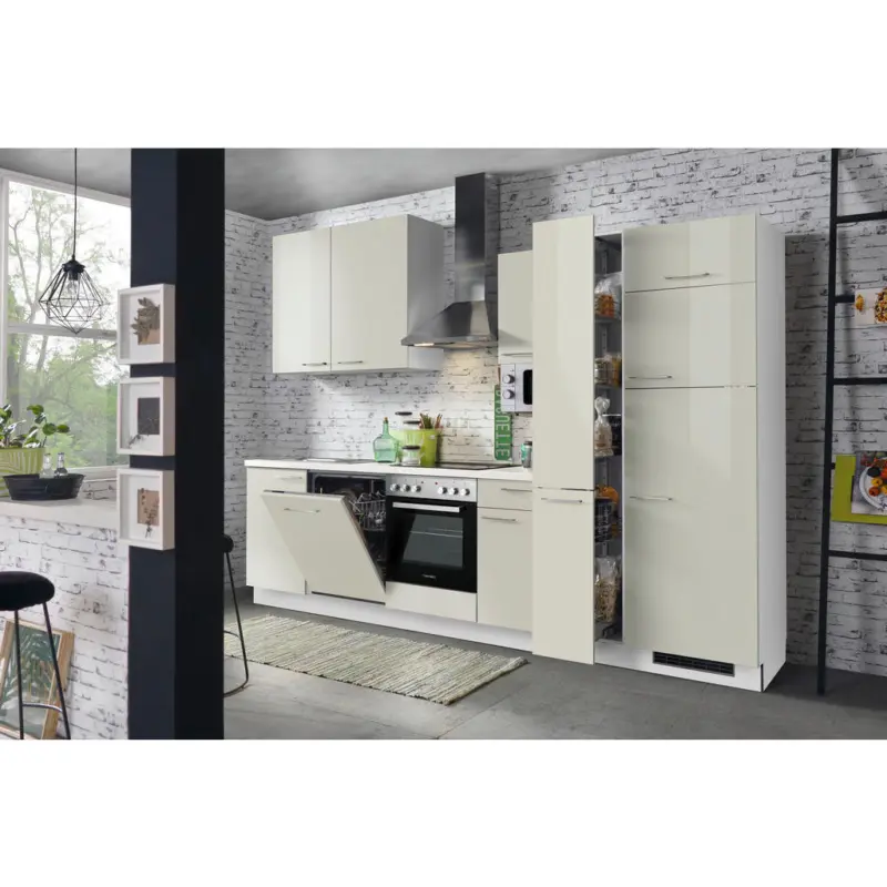 K&uuml;chenblock 310 cm in Wei&szlig;, Hellgrau