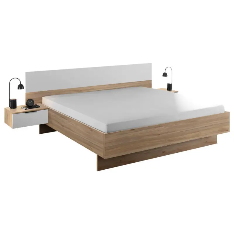 Bettanlage 180/200 cm in Wei&szlig;, Eichefarben