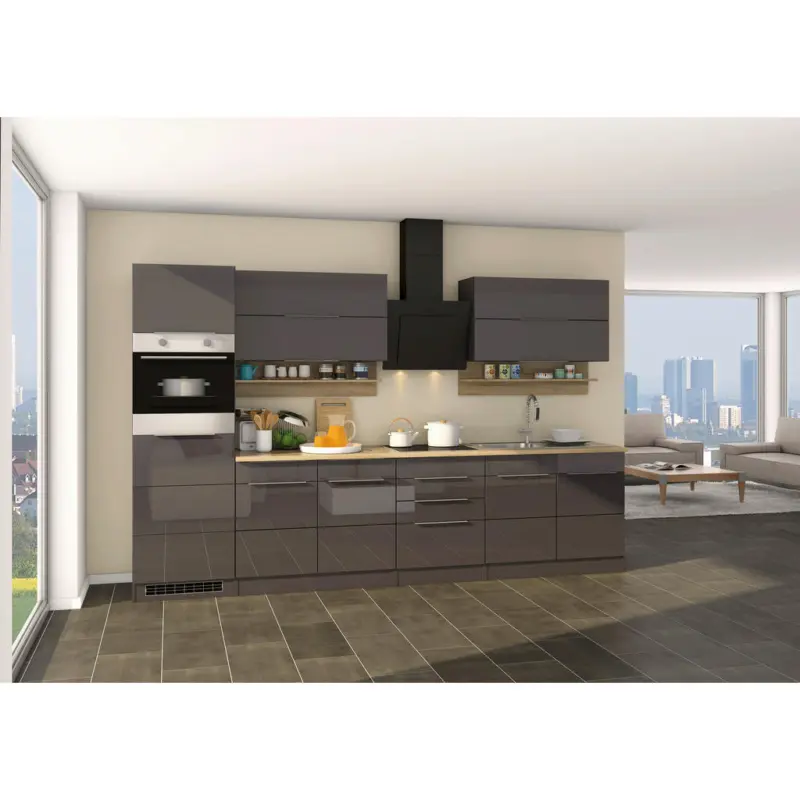 K&uuml;chenleerblock 320 cm in Grau, Sonoma Eiche, Grau Hochglanz