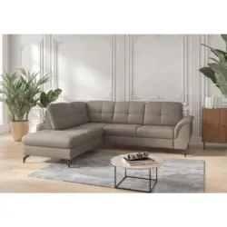 Ecksofa Zora E in Echtleder Grau 212/244 cm