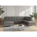 XXXLutz Lauterach - Ihr M&ouml;belhaus bei Bregenz Wohnlandschaft Zora E in Vliesstoff Kombination Echtleder/Stoff Mokka