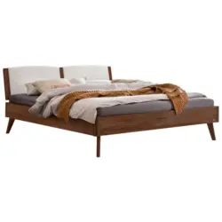 Bett 180/200 cm in Wei&szlig;, Nussbaumfarben