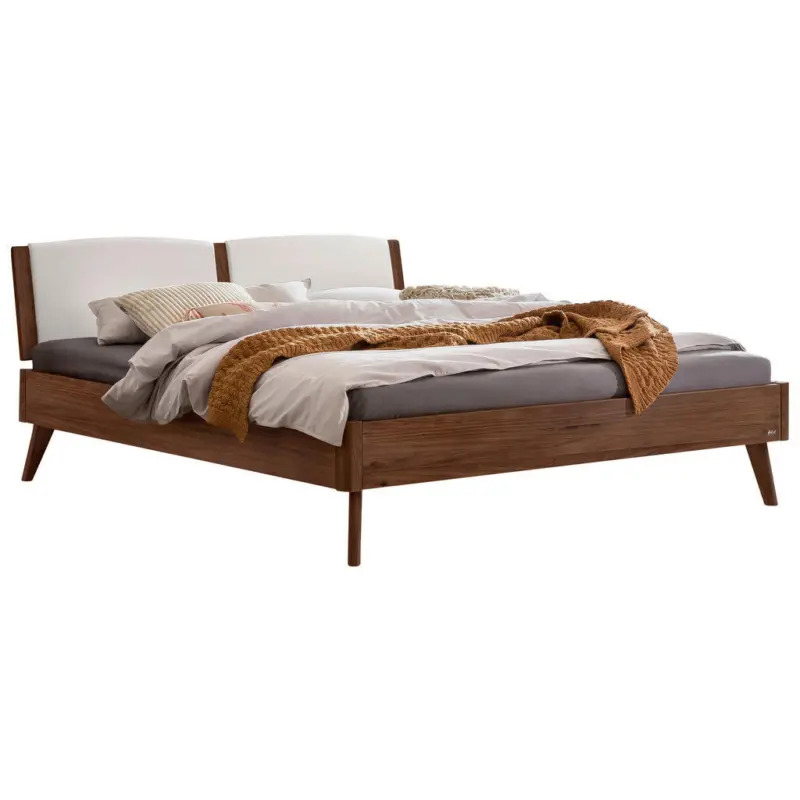 Bett 180/200 cm in Wei&szlig;, Nussbaumfarben