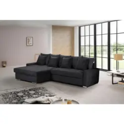 Ecksofa Salvador in Mikrofaser Schwarz 164/293 cm