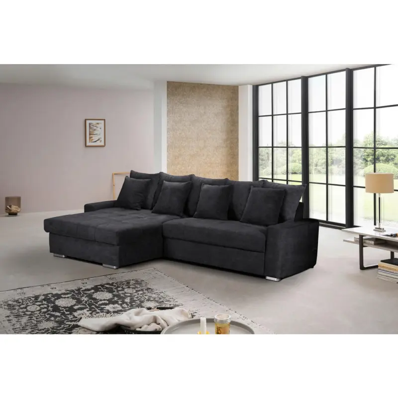 Ecksofa Salvador in Mikrofaser Schwarz 164/293 cm