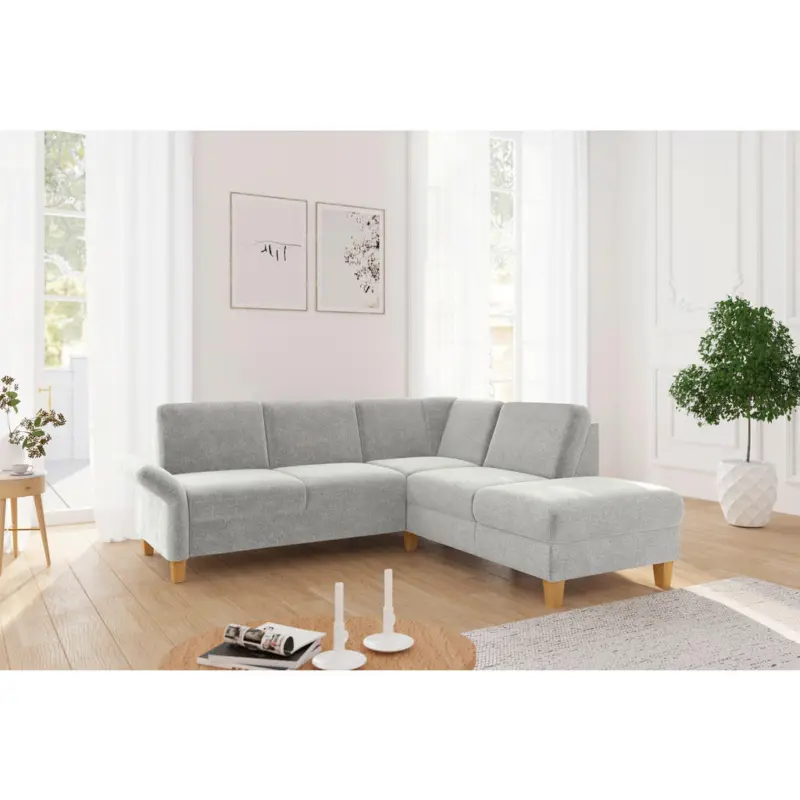 Ecksofa Rochelle E in Flachgewebe Hellgrau 240/216 cm