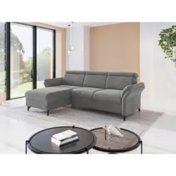 Ecksofa Glendale E in Flachgewebe Grau 166/253 cm