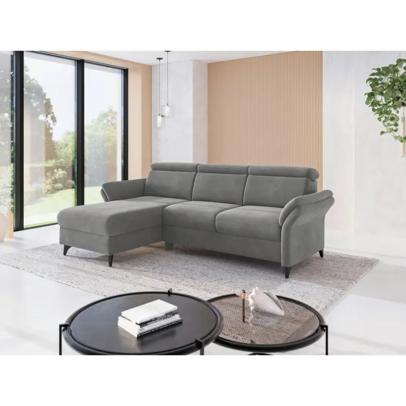 Ecksofa Glendale E in Flachgewebe Grau 166/253 cm
