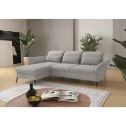 Ecksofa in Flachgewebe Silberfarben 198/264 cm