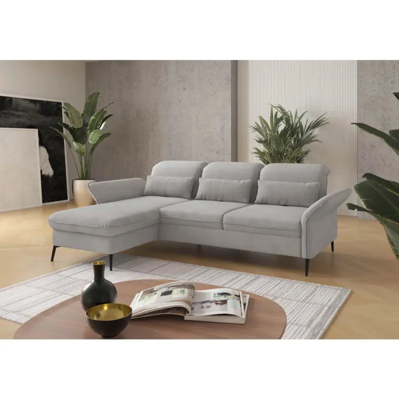 Ecksofa in Flachgewebe Silberfarben 198/264 cm