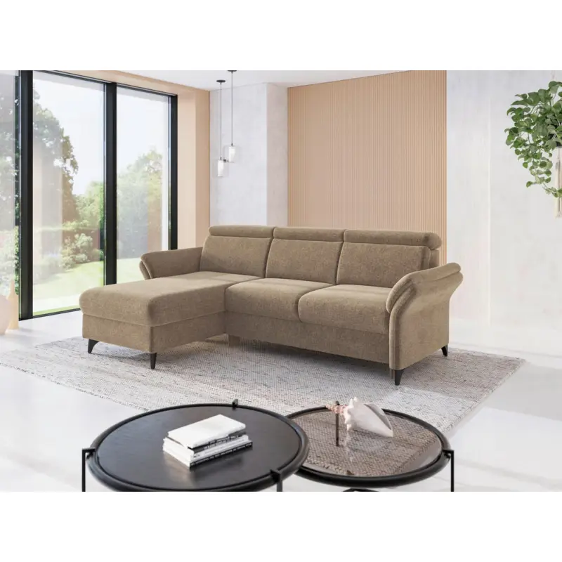 Ecksofa Glendale E in Flachgewebe Hellbraun 166/253 cm