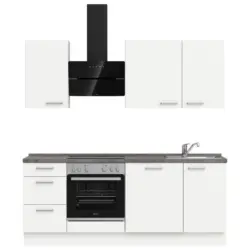 K&uuml;chenleerblock 210 cm in Grau, Wei&szlig;