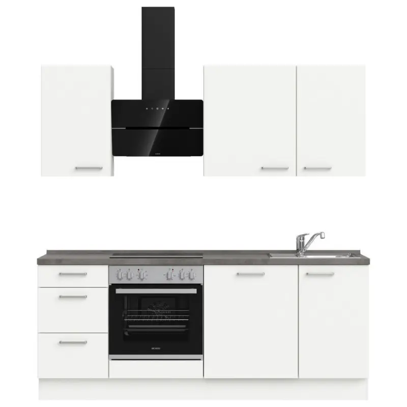 K&uuml;chenleerblock 210 cm in Grau, Wei&szlig;