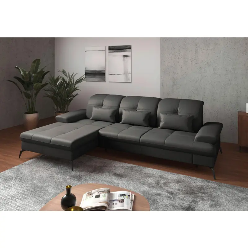 Ecksofa in Vliesstoff Kombination Echtleder/Stoff Anthrazit 185/279 cm
