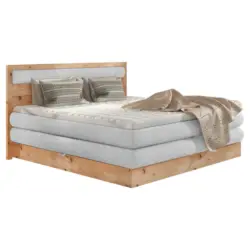 Boxspringbett 140/200 cm in Grau, Eichefarben