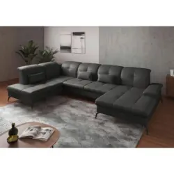 Wohnlandschaft in Echtleder Anthrazit