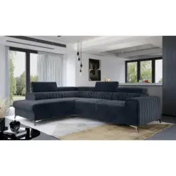 Ecksofa in Pl&uuml;sch Dunkelgrau 205/278 cm