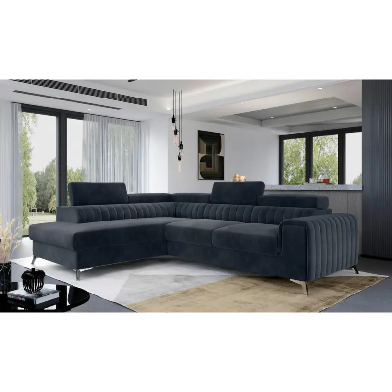 Ecksofa in Pl&uuml;sch Dunkelgrau 205/278 cm