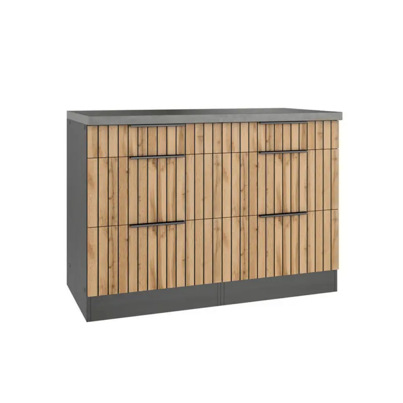 Schubkastenunterschrank 120/85/60 cm in Graphitfarben, Eiche Wotan