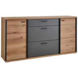 Sideboard Schwarz, Eichefarben, Dunkelgrau 180/91/44 cm