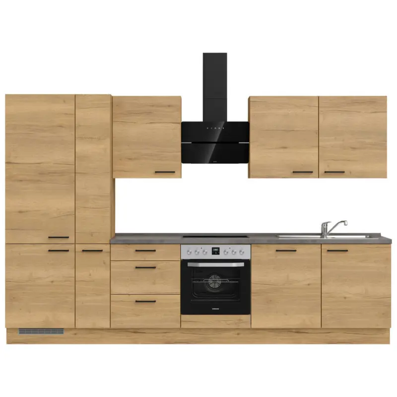 K&uuml;chenleerblock 330 cm in Eichefarben, Schieferfarben