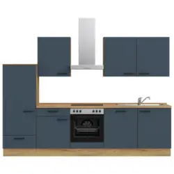 K&uuml;chenleerblock 300 cm in Blau, Eichefarben