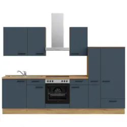 K&uuml;chenleerblock 300 cm in Blau, Eichefarben