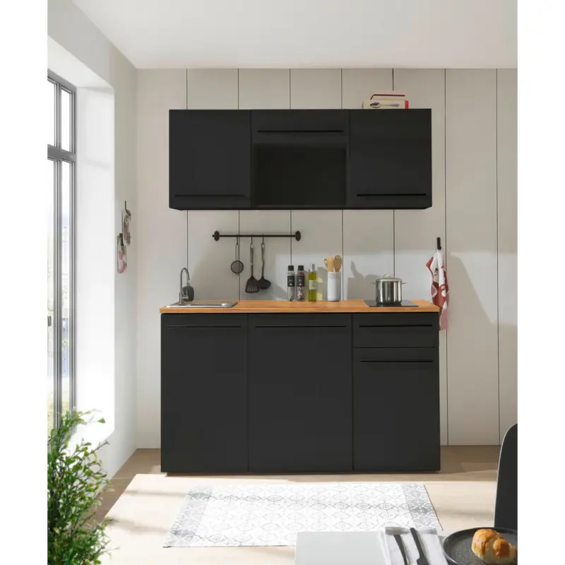 K&uuml;chenleerblock in Schwarz, Eichefarben