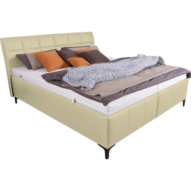 Polsterbett gepolstertes Kopfteil, Bettkasten, Lattenroste, Matratzen Beige 200/200 cm