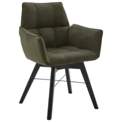 Armlehnstuhl in Holz, Textil Schwarz, Olivgr&uuml;n