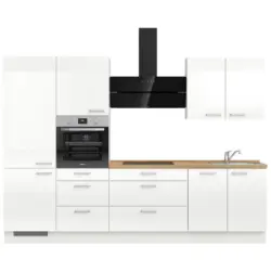 K&uuml;chenleerblock 300 cm in Eichefarben, Wei&szlig; Hochglanz