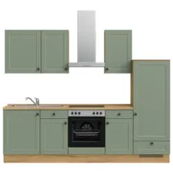 K&uuml;chenleerblock 270 cm in Gr&uuml;n, Eichefarben