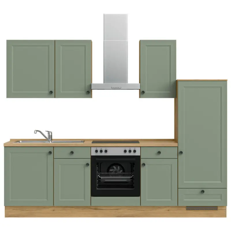K&uuml;chenleerblock 270 cm in Gr&uuml;n, Eichefarben