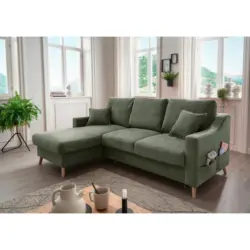 Ecksofa Valentina in Chenille Dunkelgr&uuml;n