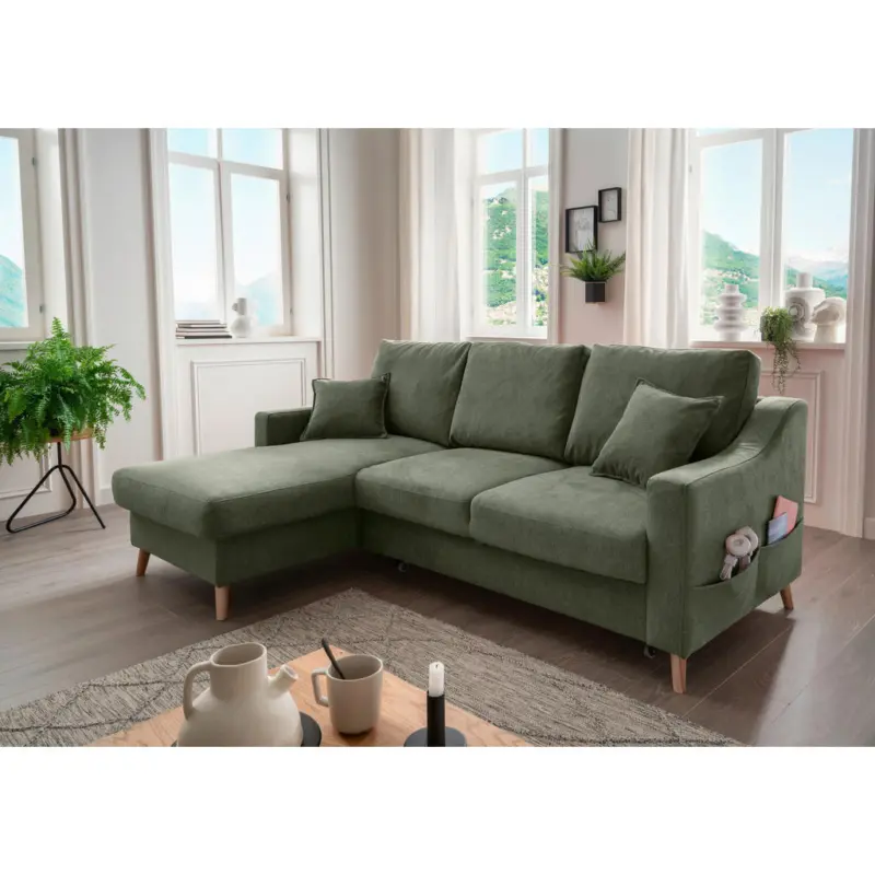 Ecksofa Valentina in Chenille Dunkelgr&uuml;n